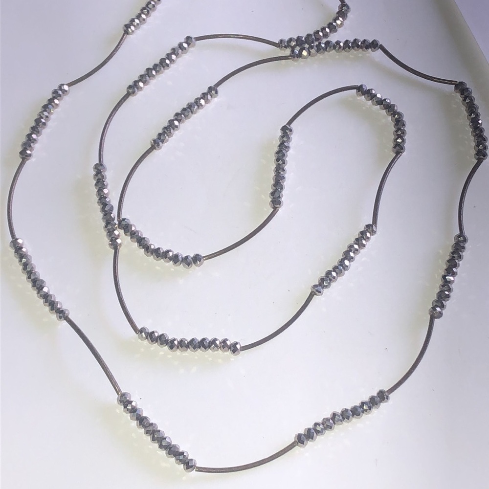 Gunmetal Gray Metallic Glass Beaded Boho Necklace - Picture 7 of 8
